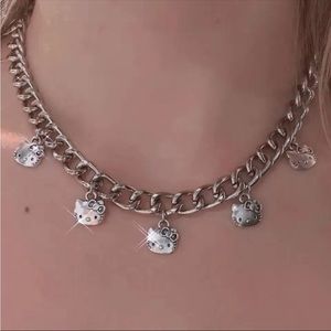 Vintage Y2K Silver Hello Kitty Cuban Chain